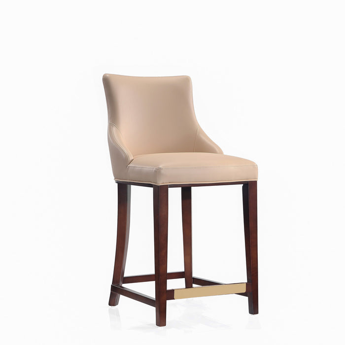 Tabouret de comptoir moderne en bois avec assise rembourree Shubert, couleur beige - Lot de 3