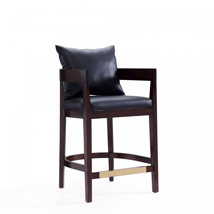 Tabouret de comptoir en bois et tissu Ritz style milieu du siecle, noir - Lot de 3