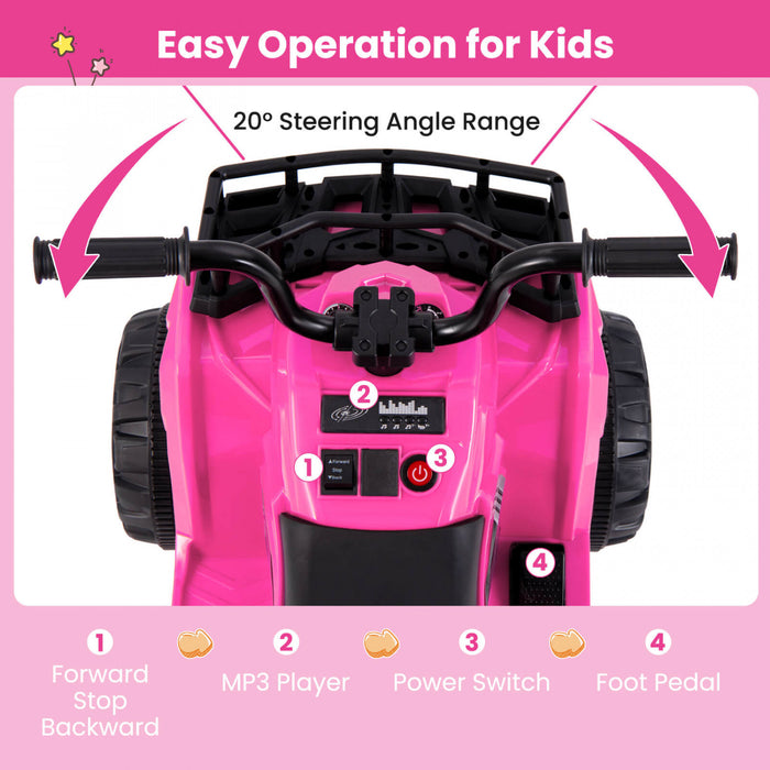 Costway Kids Ride On Electric Atv 6v Quad Car A 4 Roues Avec Pneus De Bande De Roulement De Demarrage A Un Bouton Rose