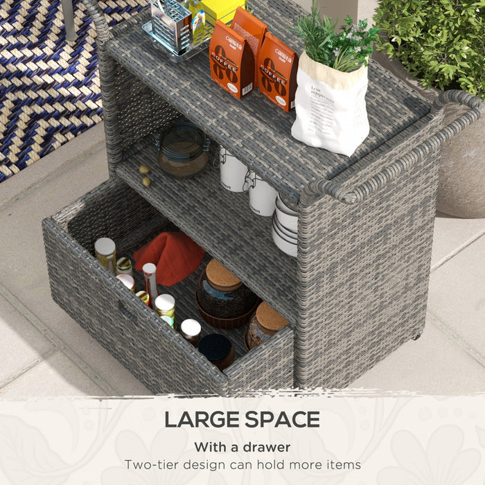 Outsunny Chariot de service de jardin avec etagere a 2 niveaux, gris