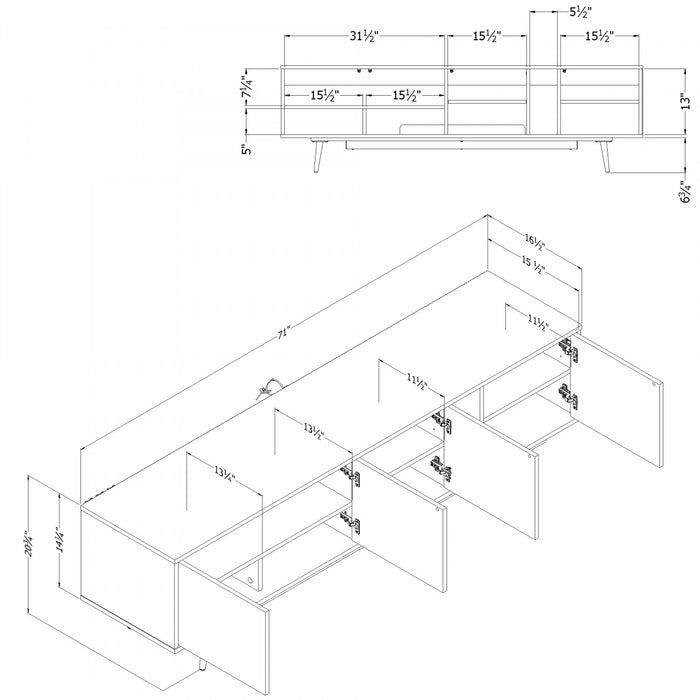 Meuble pour téléviseur Mezzy de 71 po avec portes - chêne noir