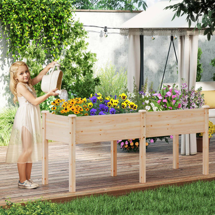 Costway Souleve Lit De Jardin Eleve Boite De Planteur De Bois D'sapin Avec 2 Grandes Zones De Plantation Beige