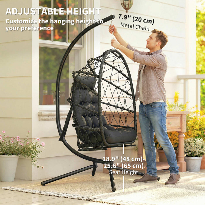 Chaise suspendue œuf Outsunny avec support, balancelle pliable, noir