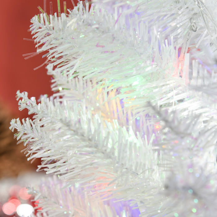 Homcom Sapin De Noel Artificiel 7 Pi Avec Lumieres Del Colorees, Blanc