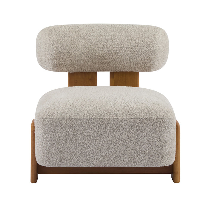 Luma Fauteuil de Salon Moderne en Bouclette a Dossier Enroule et Cadre en Bois Massif, Amande, Naturel