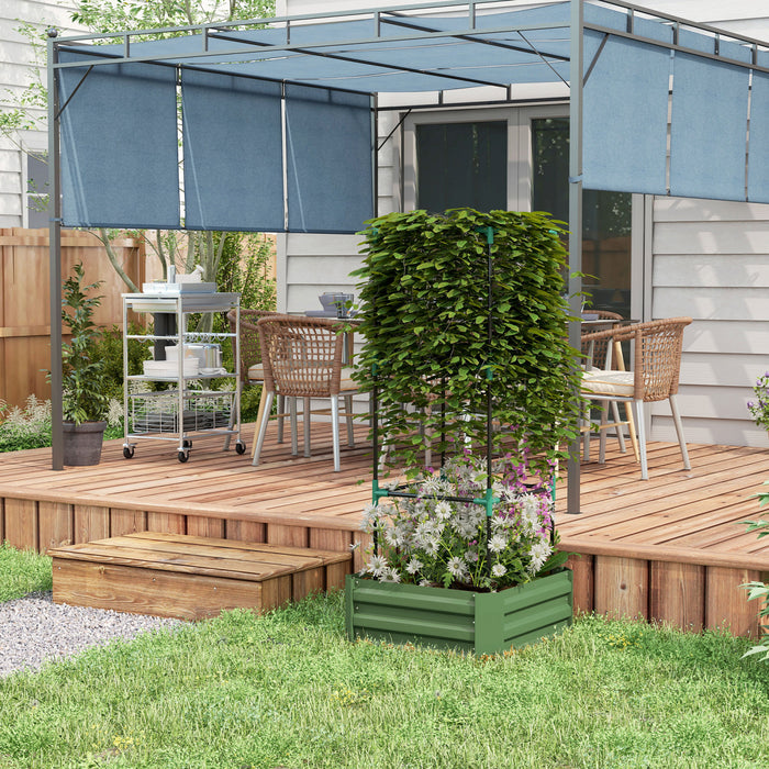 Outsunny Jardiniere Surelevee, 24\" X 24\" X 11.8\" Jardiniere Exterieure Galvanisee Avec 3 Niveaux De Treillis Cage A Tomates Et Fond Ouvert Pour Vignes Grimpantes, Legumes, Fleurs, Vert.