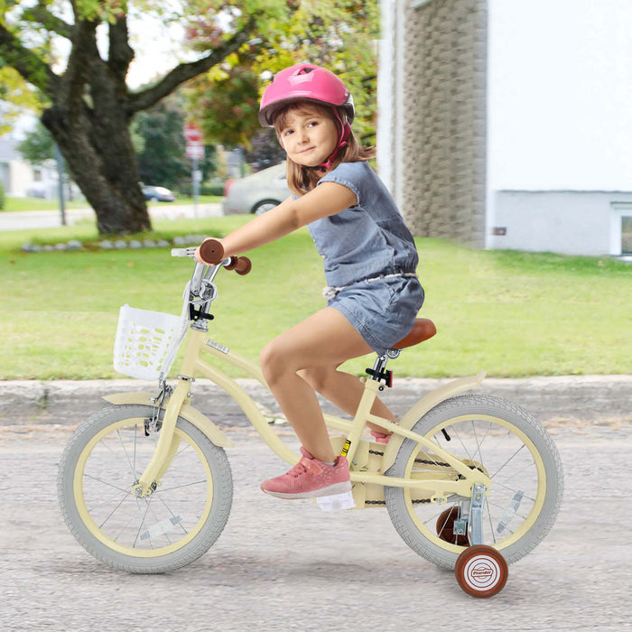 Prorider 16\" Enfants Velo Tout-petit Velo Reglable Avec Roue D'entrainement Pour 4-7 Ans Fille Beige
