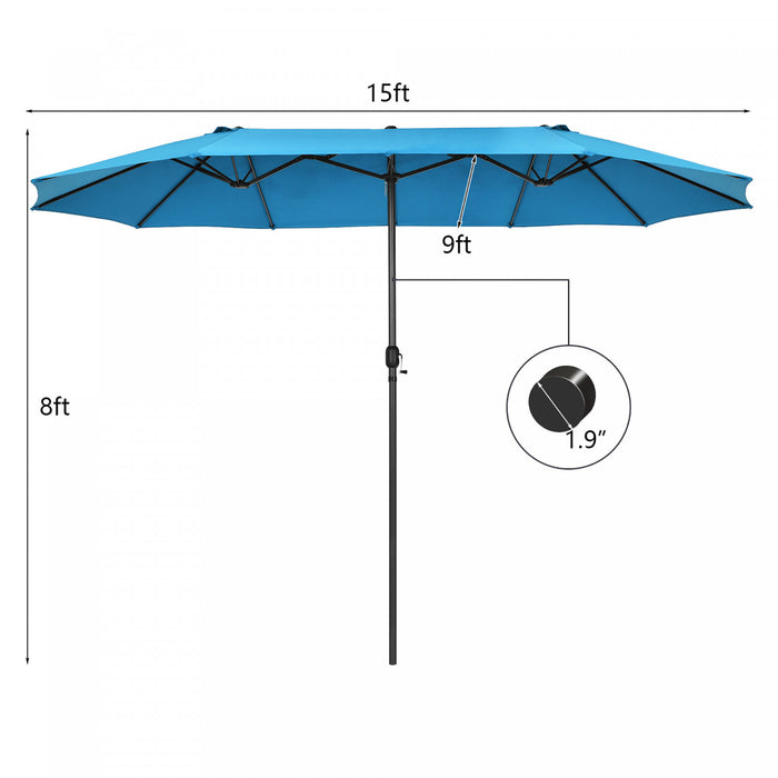 Costway Parasol double face 15FT a manivelle pour patio Jardin marche protection solaire Bleu