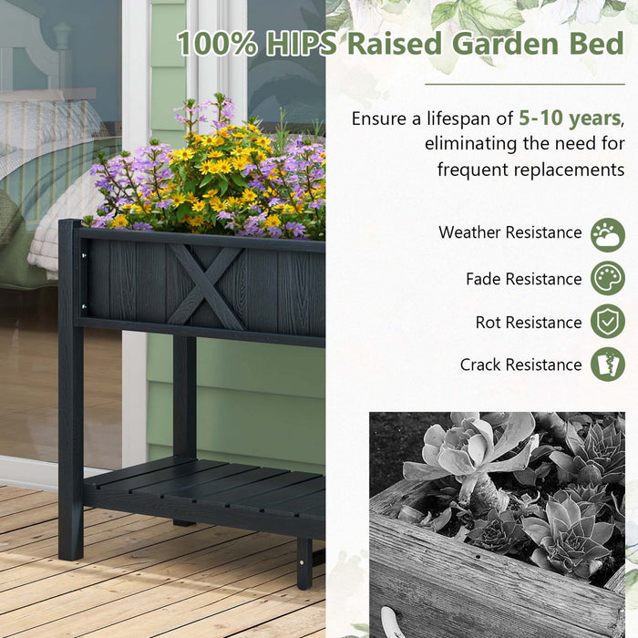 Costway Hips Souleve Lit De Jardin Poly Bois Eleve Planter Boite Avec Les Jambes, Etagere De Stockage Noir