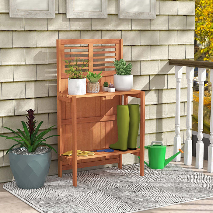 Table De Jardin Etanche En Bois Costway Avec Etagere De Stockage Ouverte A 2 Niveaux
