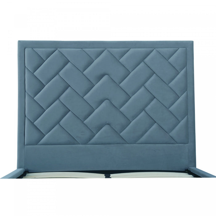 Lit double moderne Crosby en velours bleu capitonne