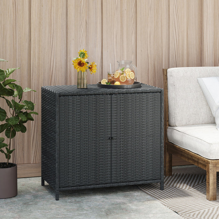 Meuble de Rangement en Rotin Outsunny avec 2 Portes Magnetiques, Gris Fonce