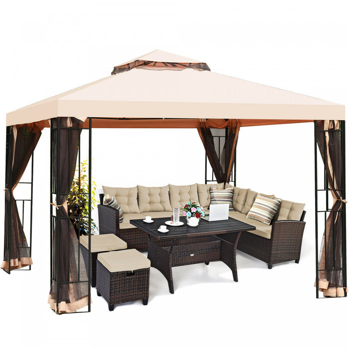 Gazebo Metal 10x10ft Avec Moustiquaires Canopy Gazebo 2 Niveaux Ventile Gazebo Top