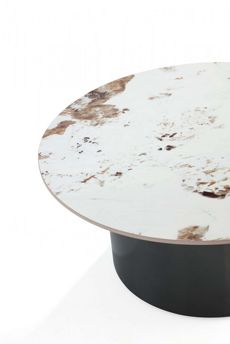 Table basse Alondra moderne et glamour avec plateau en pierre frittee noire