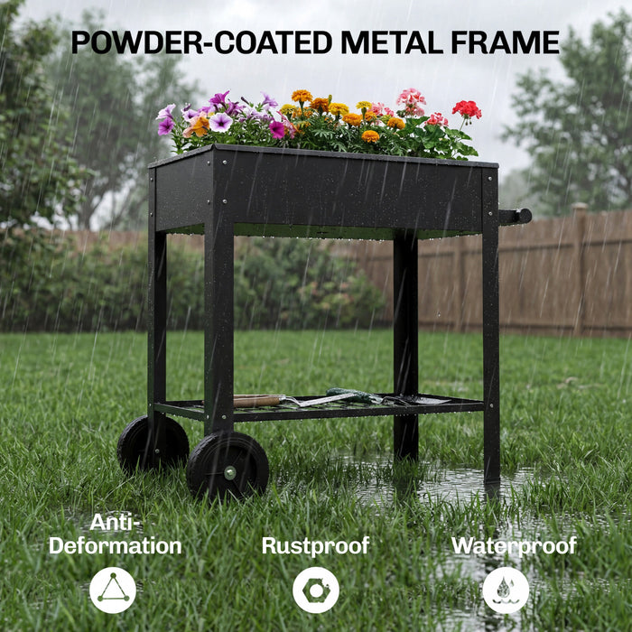 Bac de Jardin Metallique Outsunny, Jardiniere sur Pieds Mobile avec 2 Roues