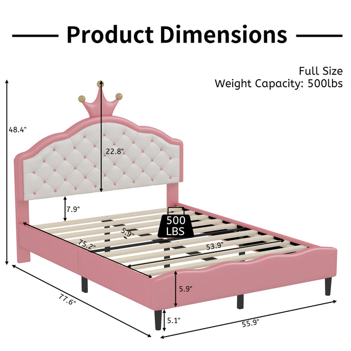 Lily Lit de Princesse Fantaisie Couronne Elegante avec Tete de Lit en Cuir PU Capitonne, Taille Double