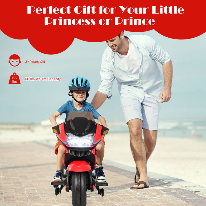 Moto Electrique 12v Pour Enfants Avec Roues D'entrainement Et Eclairage, Rouge