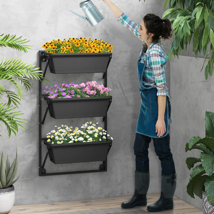 Costway Suspendu Planteur Vertical Avec 3 Boites De Planteur Et Crochets Amovibles Pour Fleurs