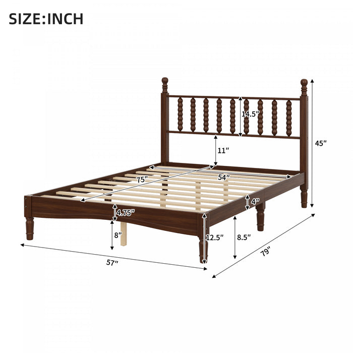 Oliver Lit Plateforme Retro en Bois avec Tete de Lit en Forme de Gourde et Support en Lattes en Bois Robustes, Taille Double