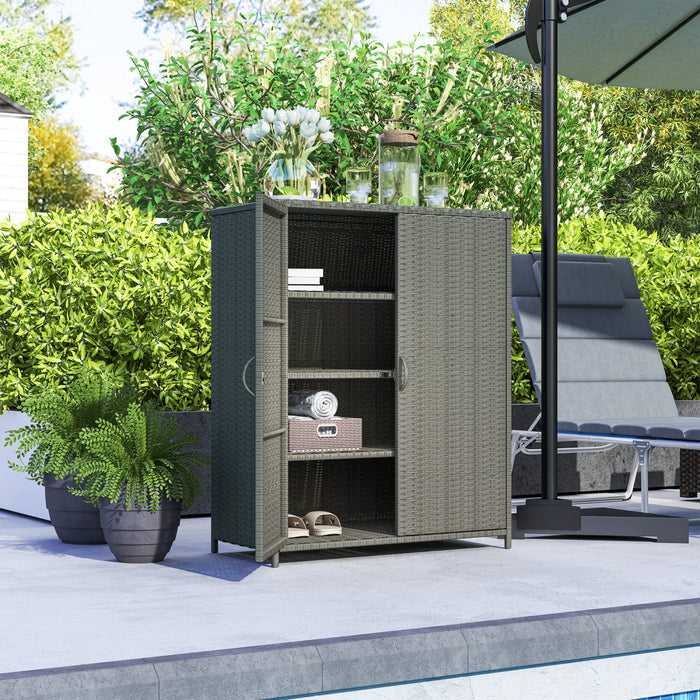 Outsunny Armoire De Rangement Exterieure En Osier, 4 Etageres Avec 2 Portes