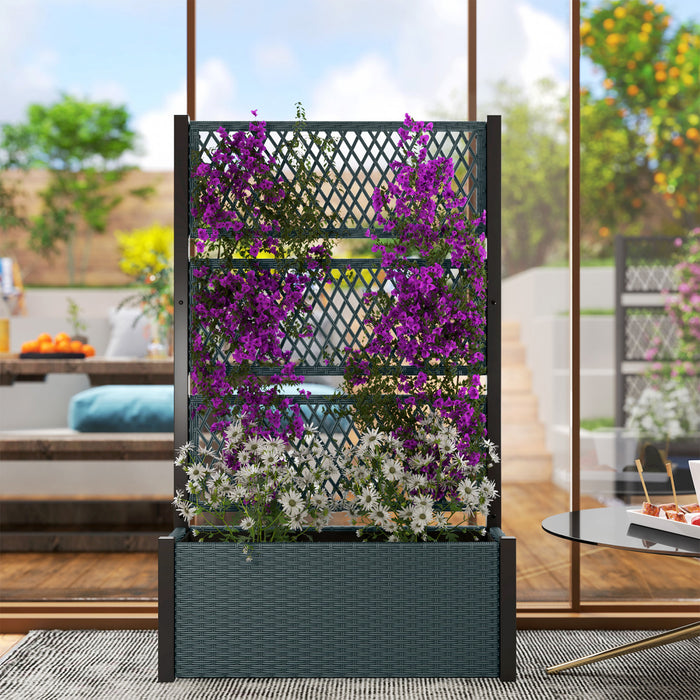 Outsunny Jardiniere avec treillis, jardiniere en osier, Gris Fonce