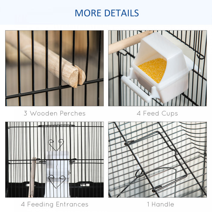 Pawhut 36\" Cage A Oiseaux Cacatoes Perroquet Cage 2 Portes Perchoir 4 Mangeoires, Noir