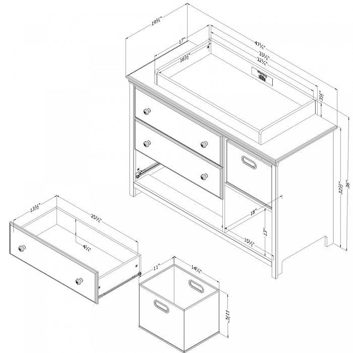 Balka Table à langer avec pourtour amovible, tiroirs et rangement ouvert Blanc solide, de Meubles South Shore