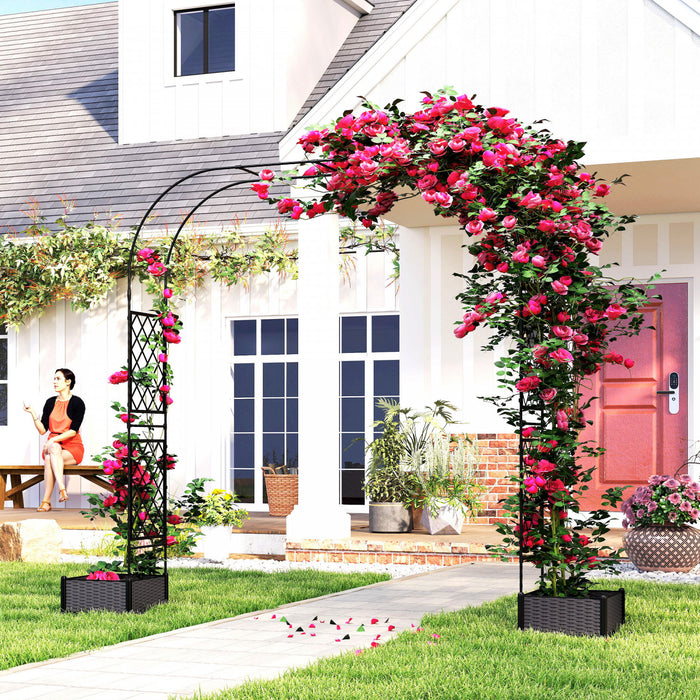 Outsunny Arche de Jardin avec 2 Bacs a Plantes, Treillis Exterieur, Noir
