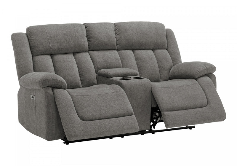 Causeuse Rembourre 2 Places Inclinable Electrique, 63\"L, Tissu Gris Clair, Transitionnel
