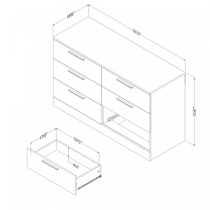  Commode Step One Essential à 6 tiroirs - chêne blanchi