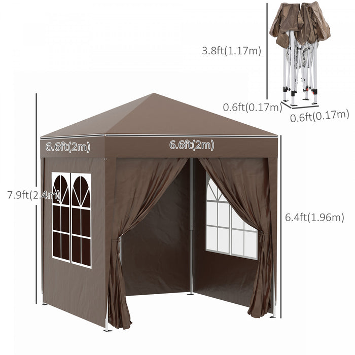 Outsunny 6.6x6.6ft Tonnelle Barnum De Jardin Pop-up Pliant Avec Parois Laterales Brun