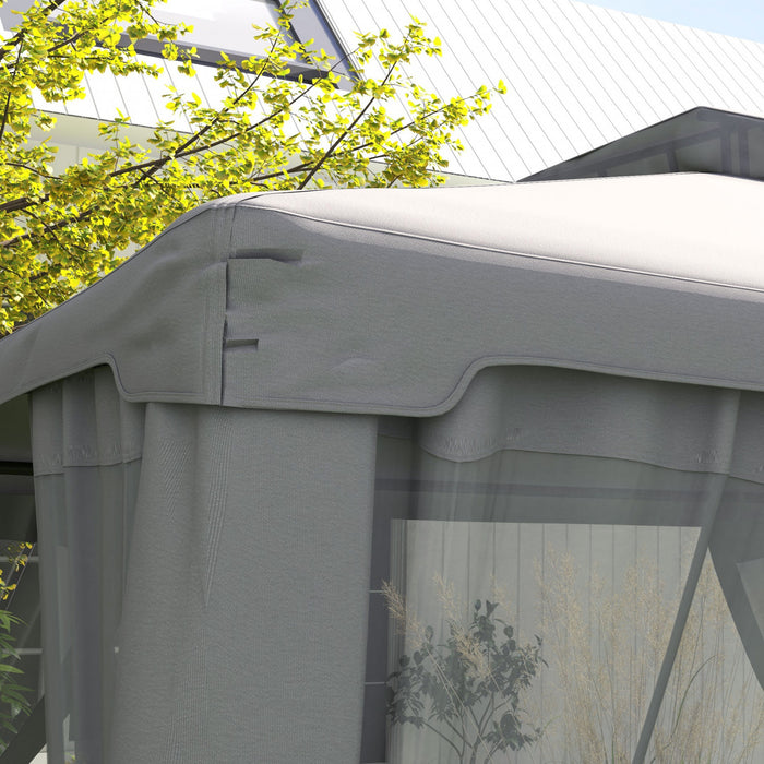 Outsunny Tente D'auvent De Pavillon De Patio De 12' Avec Filet, Gris Clair