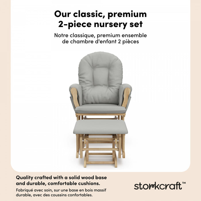 Storkcraft Hoop Fauteuil bercant et pouf - Natural avec gris clair