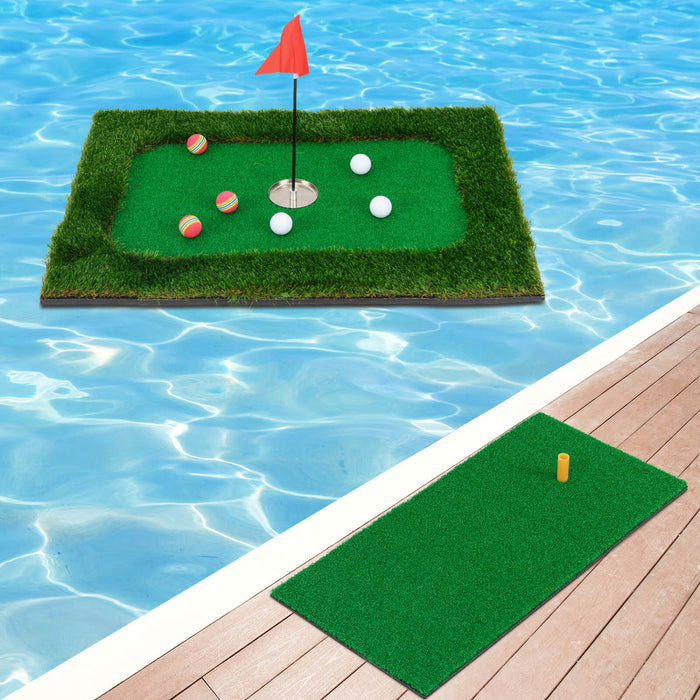 Costway Rectangulaire Flottant Golf Vert Pour La Piscine Comprend Le Tapis De Golf Frappant 6 Balles De Golf