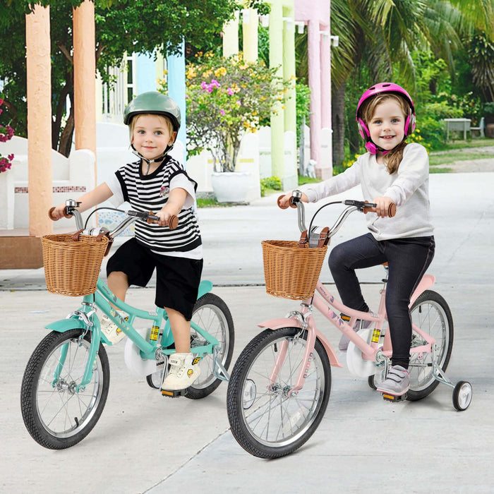 Costway 18\" Velo Enfants Avec Guidon Reglable En Hauteur Siege Panier Cloche Roues D'entrainement Rose