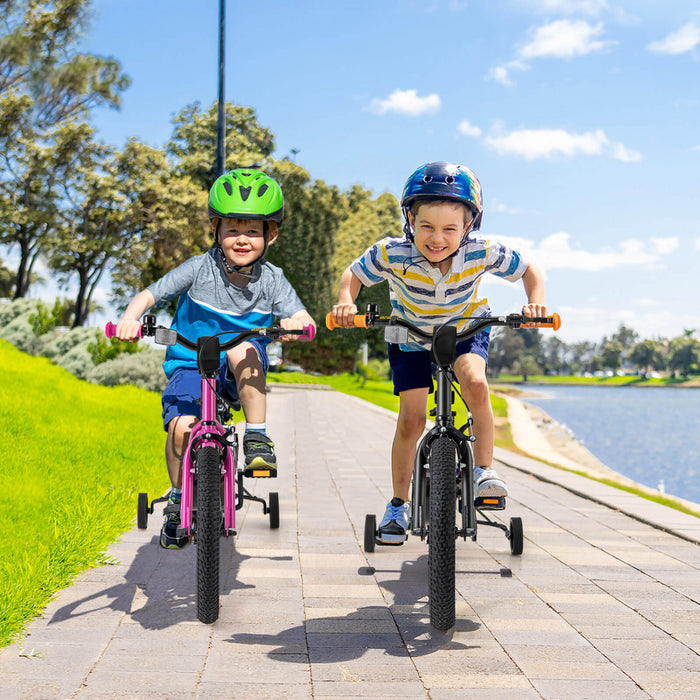 Velo Costway 16 Pouces Pour Enfants De 4 A 7 Ans Avec Selle Reglable Et Guidon Antiderapant Rose