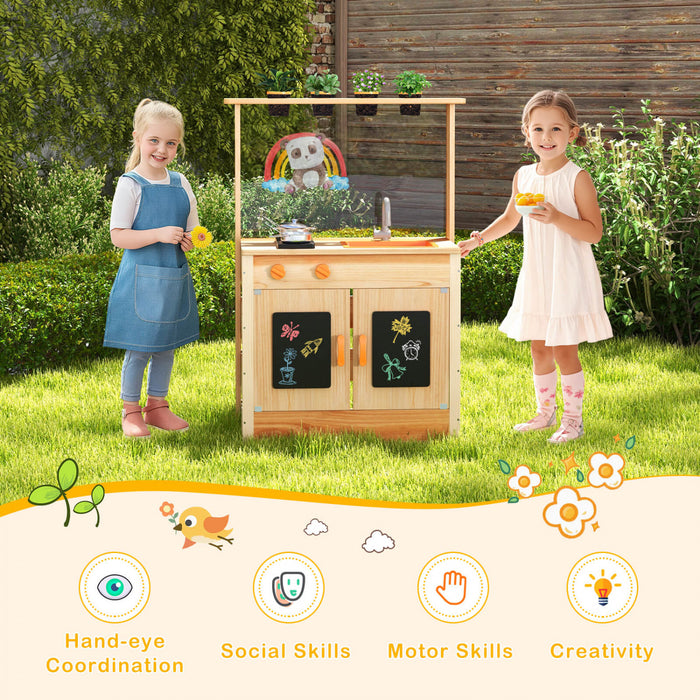 Costway Cuisine De Boue Pour Enfants Avec Des Pots De Plantation Cuisinieres Evier Amovible Panneau Acrylique