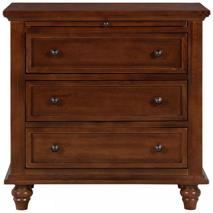 U_Style Table de Nuit Peinte 27.6 po avec Tiroir Coulissant et 3 Tiroirs, Brun