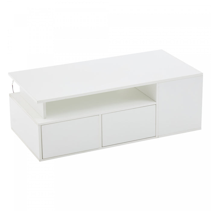 Daniel table basse avec eclairage LED et tiroirs de rangement, blanc