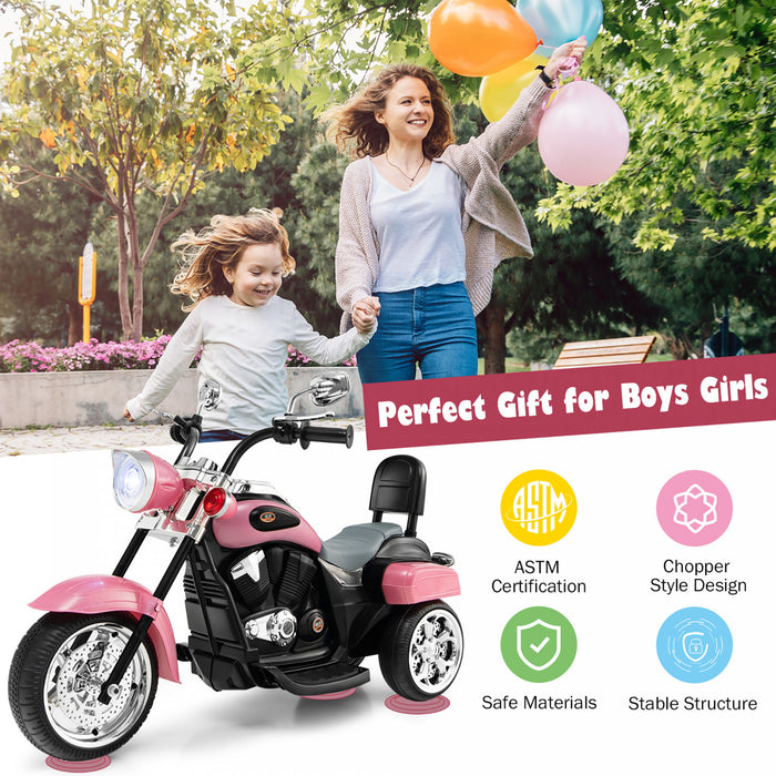 Costway 6v Kids Ride On Chopper Moto 3 Roues Trike Avec Phare Et Corne Rose