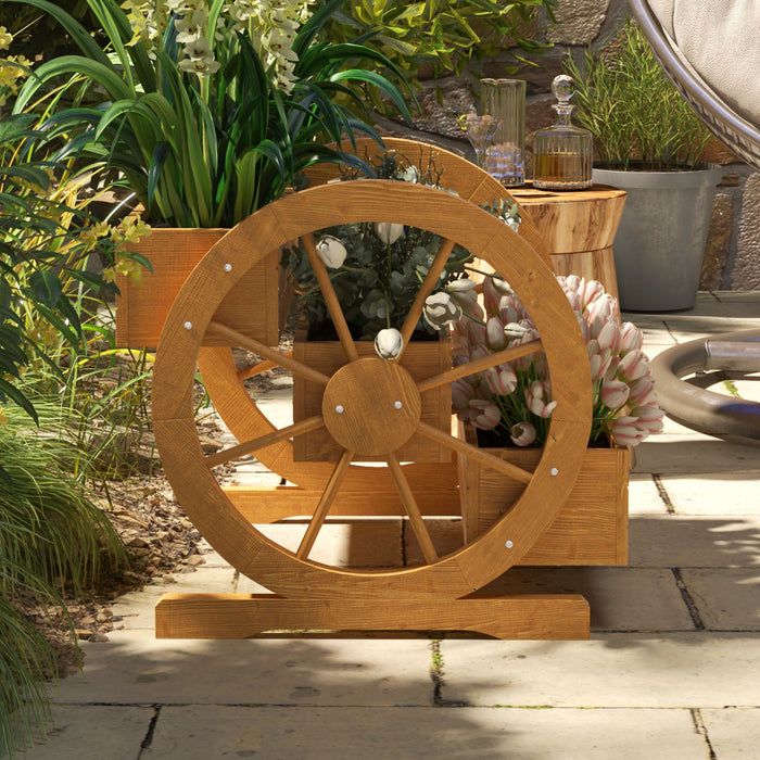 Outsunny Wagon En Bois Jardiniere Box, Lit De Jardin Sureleve Decoratif
