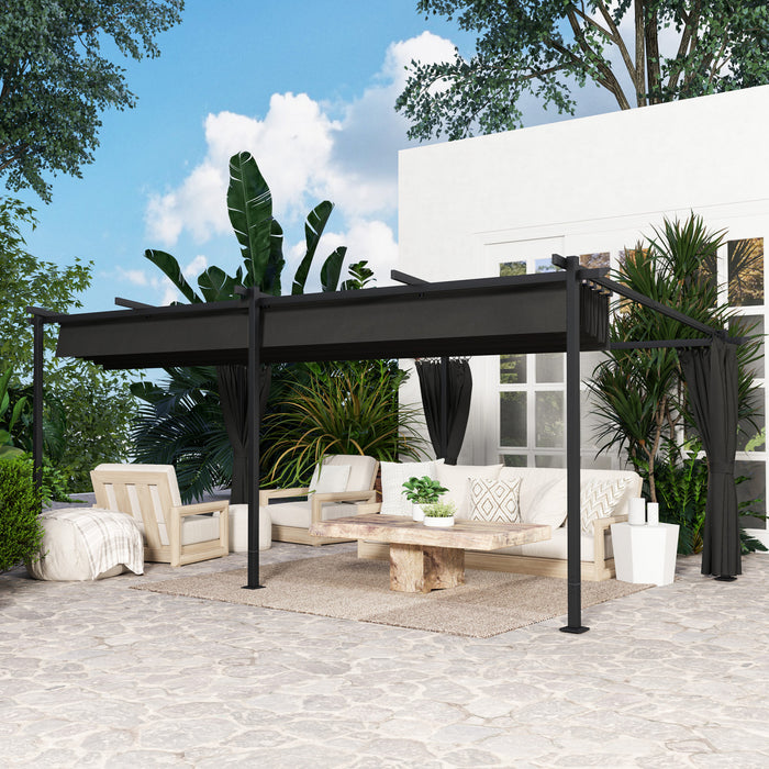 Outsunny Pergola 10' X 20' Avec Auvent Retractable Et Parois Laterales