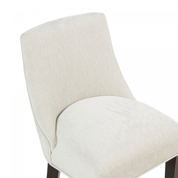 Tabouret de bar moderne en bois Beever avec assise rembourree en chenille creme