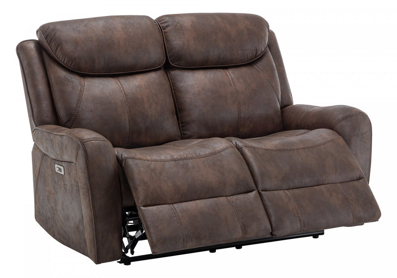 Grand Causeuse 2 Places Inclinable Electrique, 60\"L, Port Usb Inclus, Aspect Cuir Brun