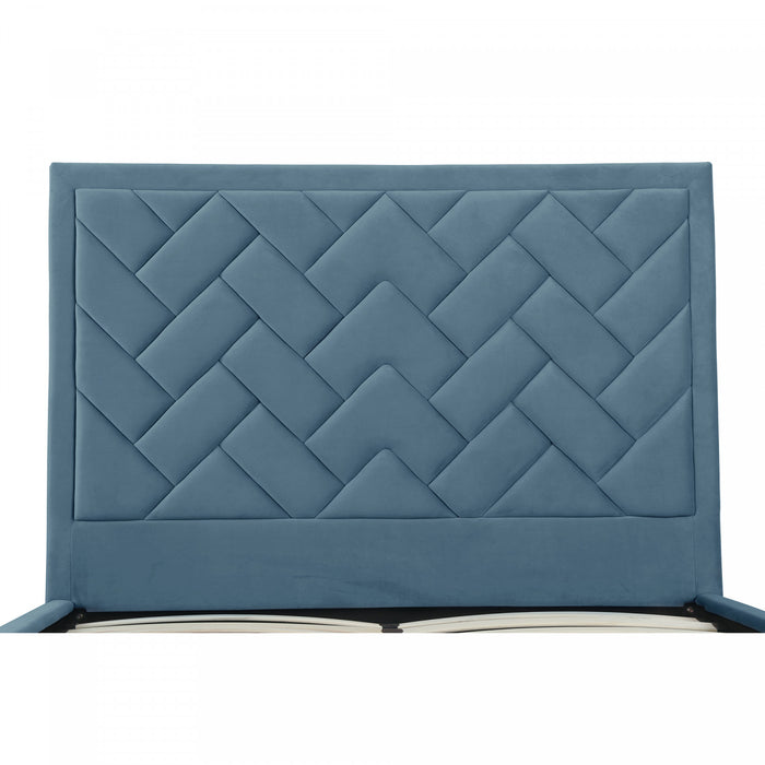 Lit Queen Moderne Crosby Rembourre en Velours Bleu