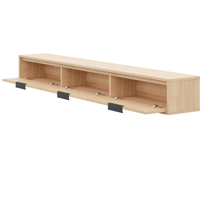 Meuble pour téléviseur mural mince Nordika de 72 po avec 3 armoires de rangement - chêne blond naturel