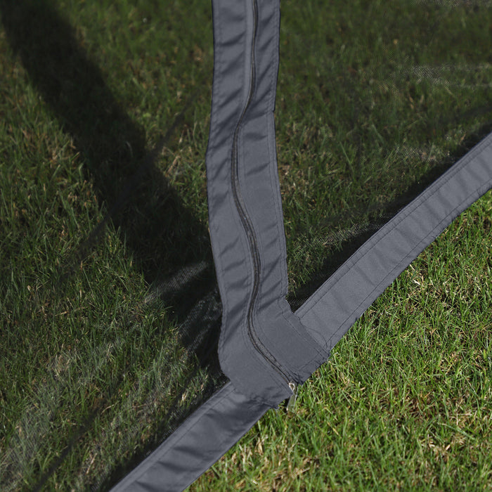 Outsunny 13' X 10' Tonnelle De Terrasse Exterieure Avec Double Toit En Polyester, Parois Laterales En Maille Ventilee Et Cadre En Aluminium Solide, Noir