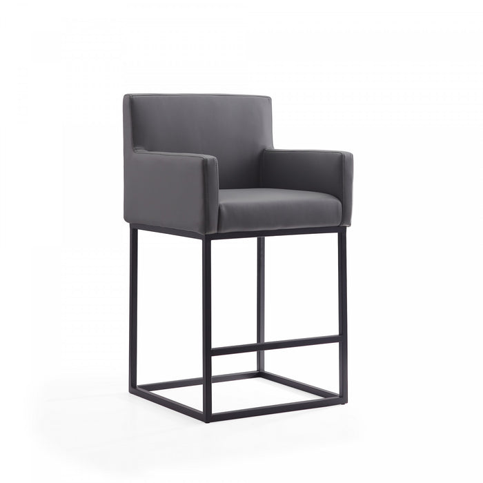 Tabouret de comptoir en metal et tissu gris style mid-century modern Ambassador - Lot de 2