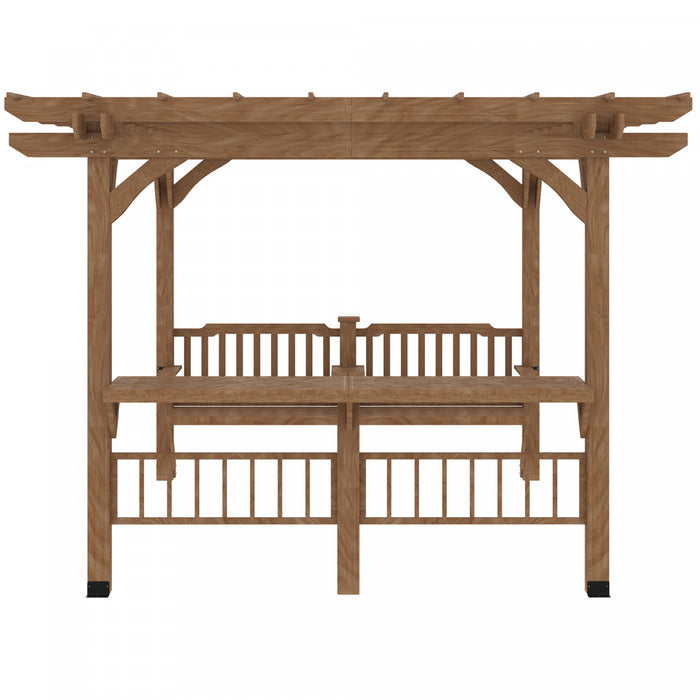 Outsunny Pergola Exterieure 14' X 10', Tonnelle En Bois Avec Comptoirs De Bar Et Bancs, Pour Jardin, Patio, Arriere-cour, Terrasse