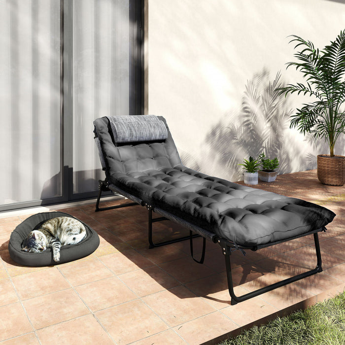 Outsunny Chaise Longue Pliante Avec Coussin, Noir